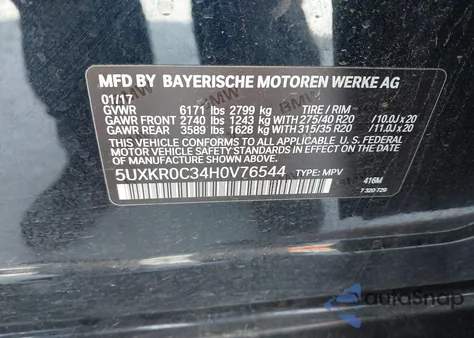 2017 BMW X5 xDrive35I from USA, damaged, VIN 5UXKR0C34H0V76544